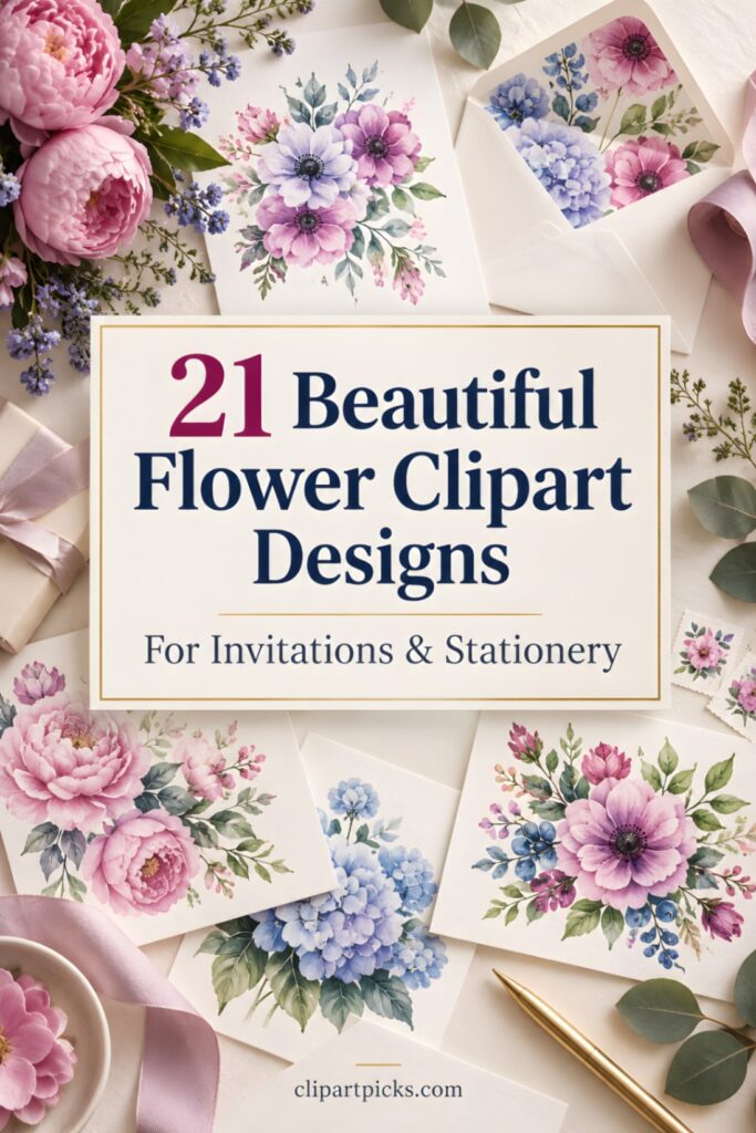 21 Beautiful Flower Clipart Designs for Invitations and Stationery
