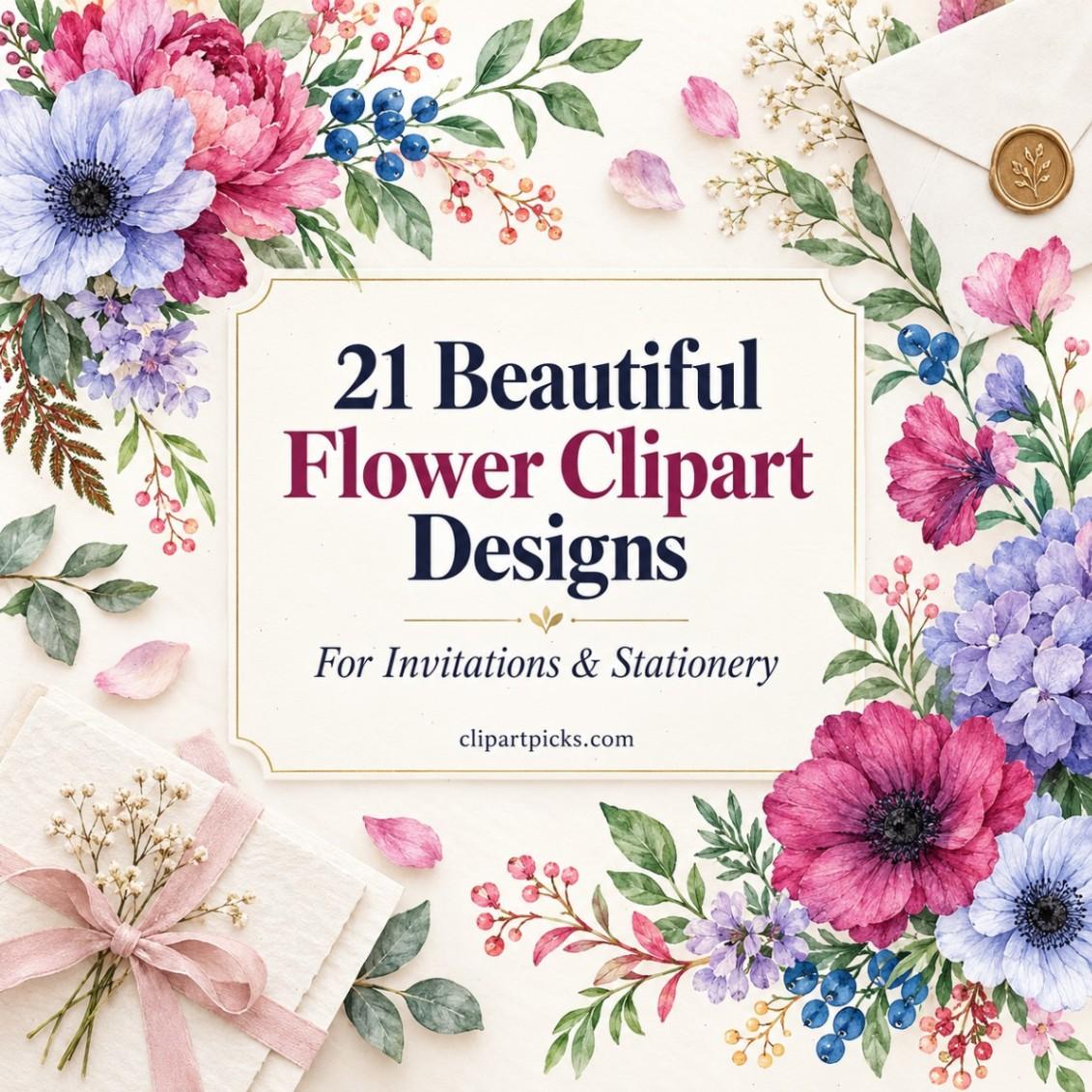 21 Beautiful Flower Clipart Designs for Invitations and Stationery