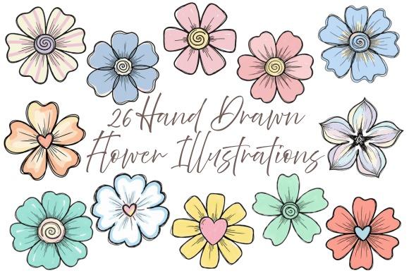 Hand drawn pastel flower clipart picks with informal decorative style for planners and stickers