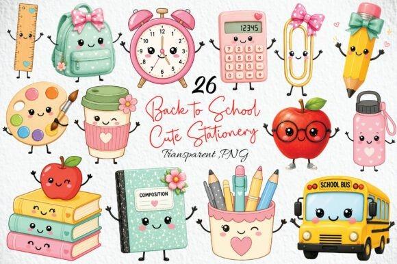 teacher clipart featuring cute school supplies like backpack, clock, calculator, pencil, paint palette, coffee cup, apple