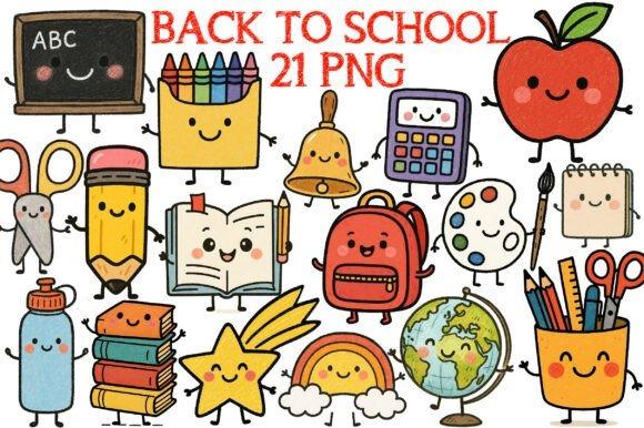 Teacher clipart set with smiling school supplies including chalkboard, crayons, apple, pencil, backpack, globe, and paint
