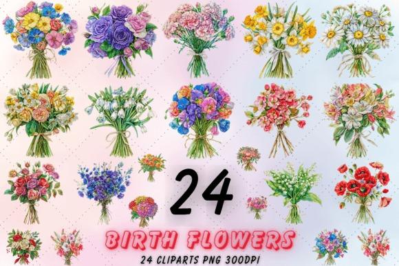 Colorful flower clipart collection representing 24 birth month flowers for personalized decor and — Flower Clipart Picks