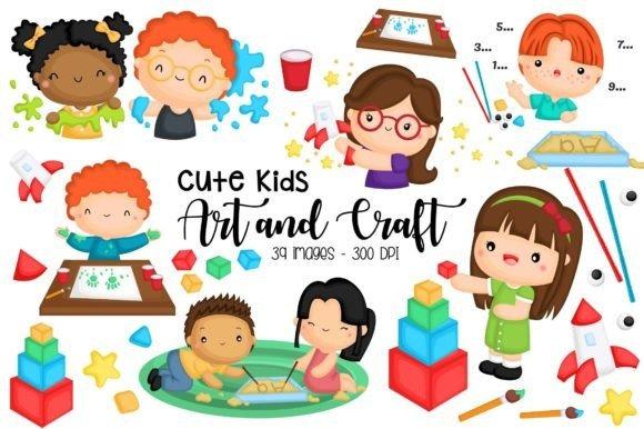 Kids Clipart Picks showing diverse children engaged in art and craft activities with colorful blocks and drawing tools