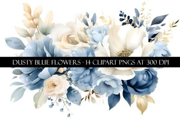 Dusty blue flower clipart picks with watercolor floral elements in muted blue and cream tones