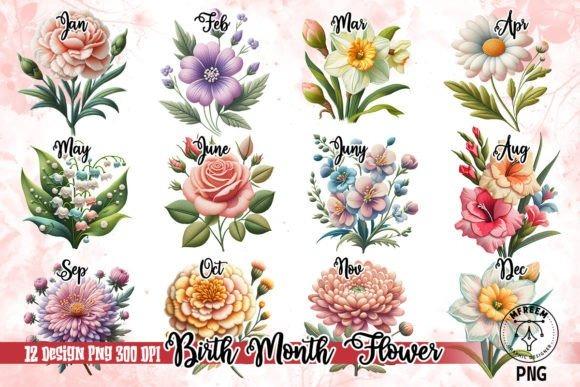 Embroidered birth month flower clipart set with twelve floral designs representing each month — Flower Clipart Picks