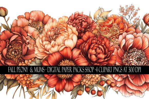 Fall peony and mum flower clipart picks in warm autumn colors for seasonal crafts and printables