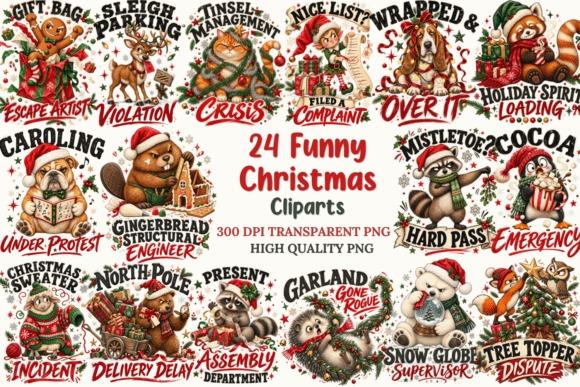 Funny Christmas Clipart Bundle with humorous holiday sayings and festive woodland animals like penguins, raccoons, bears