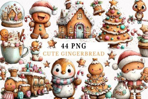Christmas Clipart featuring 44 cute gingerbread designs including gingerbread men, houses, trees, and festive characters in