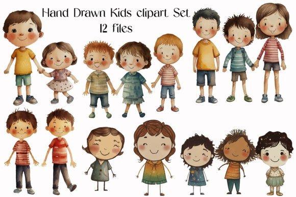 Kids Clipart Picks hand drawn style set with 12 diverse children illustrations in colorful clothes