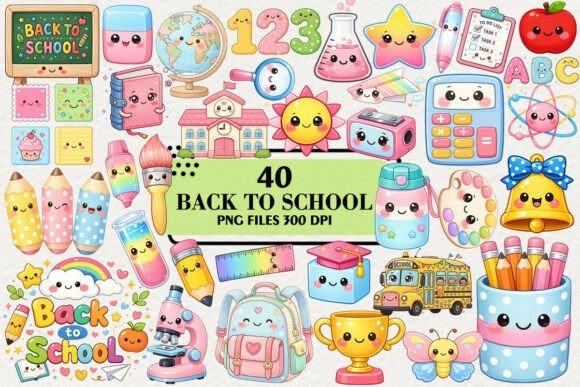 Kawaii teacher clipart featuring colorful school supplies and characters for classroom printables