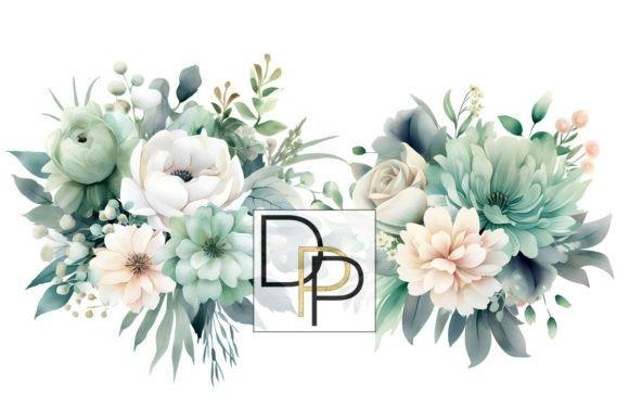 Mint green wedding flower clipart with soft watercolor floral bouquet featuring greenery and pale — Flower Clipart Picks