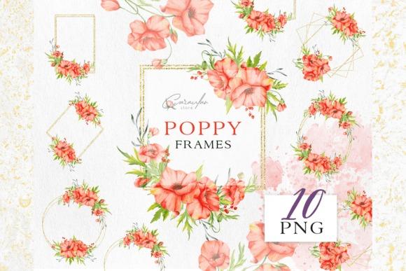 Watercolor poppy floral frames with transparent backgrounds for invitations and stationery — flower clipart