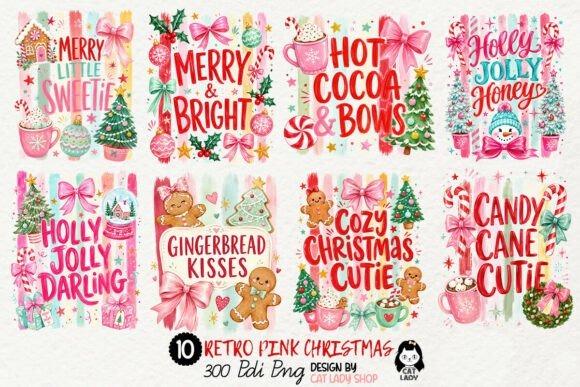 Christmas Clipart set with retro pink styling featuring holiday phrases and festive elements in high resolution PNG format