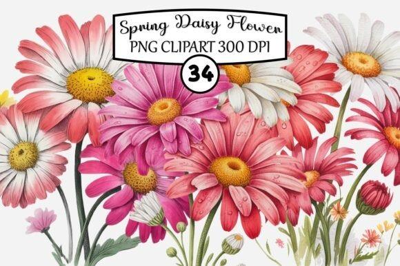 Spring Daisy Flower Clipart Picks with pink, white, and red daisy illustrations for cheerful crafts