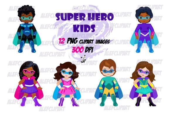 Kids Clipart Picks featuring multicultural superhero kids in colorful costumes with capes and masks