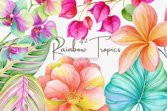 Flower Clipart Picks featuring vibrant tropical flowers and colorful leafy botanical elements