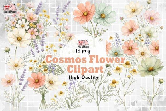 Delicate watercolor cosmos flower clipart picks with pastel colors and garden aesthetic for crafts and printables