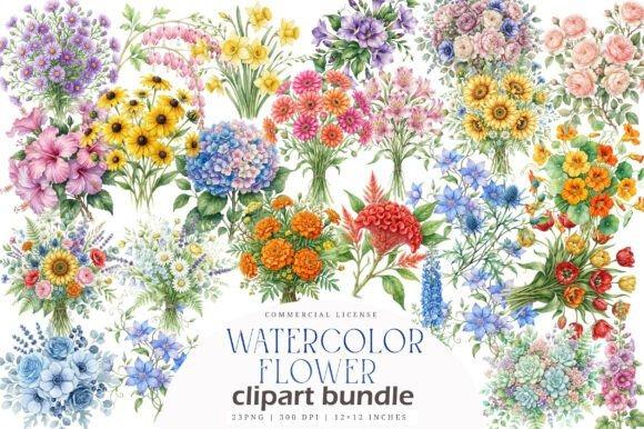 Bright and colorful watercolor flower clipart bundle with various floral designs for crafts and — Flower Clipart Picks