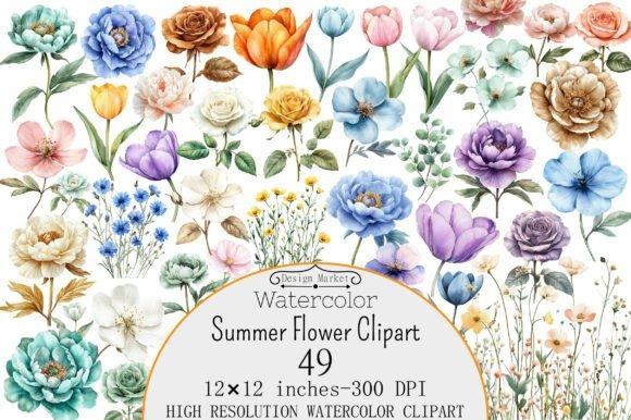 Watercolor summer flower clipart set with various colorful flowers for floral warm-weather themes — Flower Clipart Picks