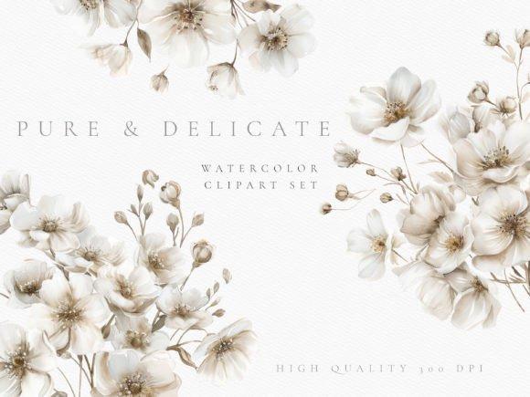 White rustic wedding flower clipart picks with soft watercolor floral designs in muted tones